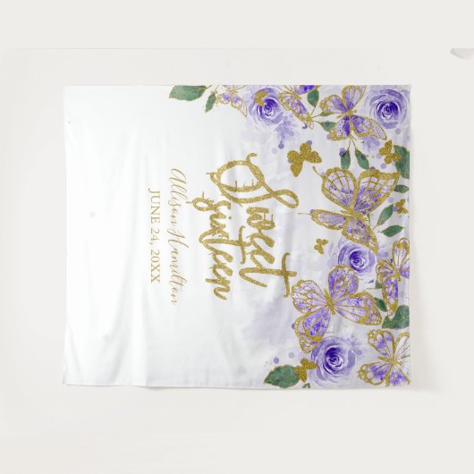 Sweet 16 Lila Schmetterlinge Hintergrund der Blüte Wandteppich (Vorderseite (Horizontal))