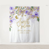 Sweet 16 Lila Schmetterlinge Hintergrund der Blüte Wandteppich (Vorderseite)