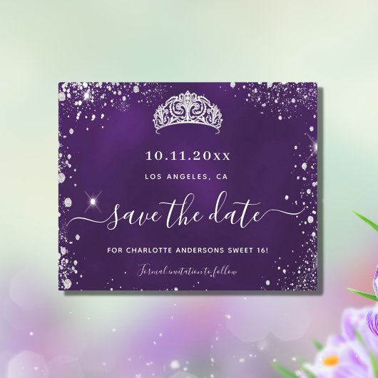 Sweet 16 lila silber Glitzer rett Date Card