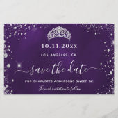 Sweet 16 lila silber Glitzer rett Date Card (Vorderseite)
