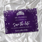 Sweet 16 lila silber Glitzer Tiara Save the Date Ankündigungspostkarte