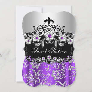 Sweet 16 Lila Silber Schwarz Floral Schmuck Party Einladung