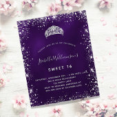 Sweet 16 lila silber Tiara Haushaltseinladung Flyer