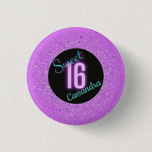 Sweet 16 Lila Silberbrillanz Personalisiert Button (Vorderseite)
