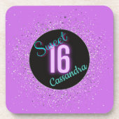 Sweet 16 Lila Silberbrillanz Personalisiert Getränkeuntersetzer (Vorderseite)
