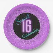 Sweet 16 Lila Silberbrillanz Personalisiert Pappteller (Vorderseite)