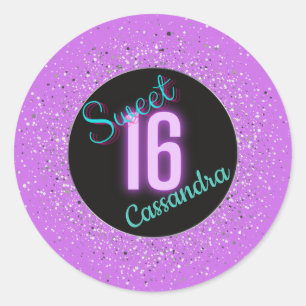 Sweet 16 Lila Silberbrillanz Personalisiert Runder Aufkleber