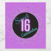 Sweet 16 Lila Silberbrillanz Personalisiert Weinetikett (Einzelnes Label)