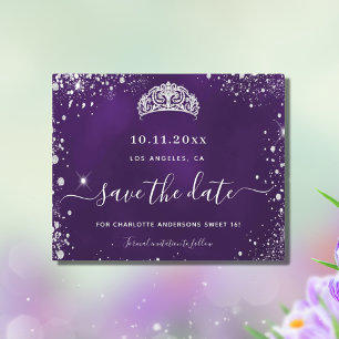 Sweet 16 lila silberner Glitter Budget Save-Datum Flyer