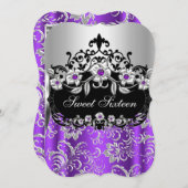 Sweet 16 Lila Silver Black Floral Jewel Party Einladung (Vorne/Hinten)