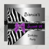 Sweet 16 Lila Silver Black Zebra Leopard Einladung (Vorne/Hinten)