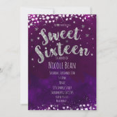 Sweet 16 Lila & Silver Starry Night Einladungen (Vorderseite)