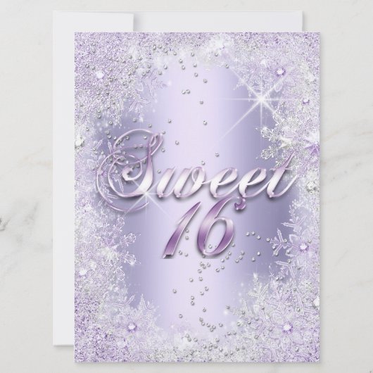 Sweet 16 Lila Silver Winter Wonderland Tiara Einladung (Rückseite)