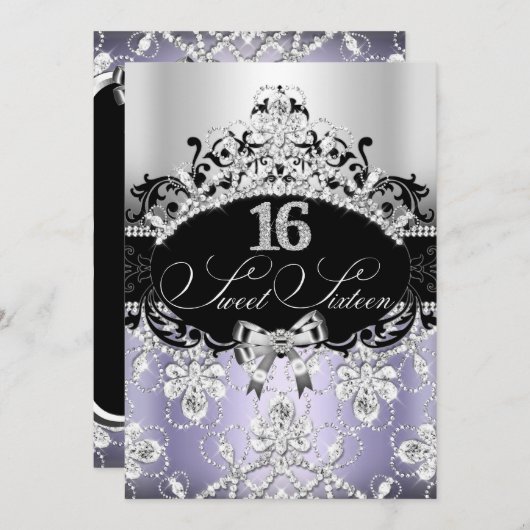 Sweet 16 Lila Sparkle Tiara Birthday Einladung (Vorne/Hinten)