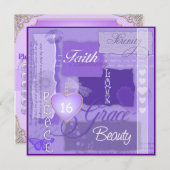 SWEET 16 LILA Vintage Bio Einladung (Vorne/Hinten)