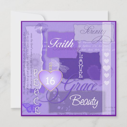 SWEET 16 LILA Vintage Bio Einladung (Vorderseite)