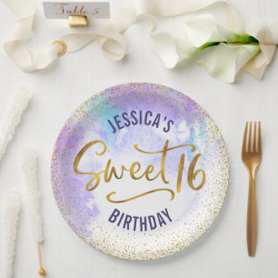 Sweet 16 Lila Watercolor Gold Girly Geburtstag Pappteller