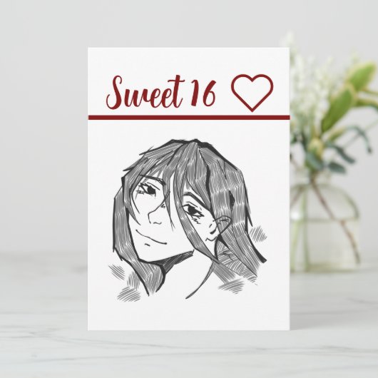 Sweet 16 lineart einladung (Stehend Vorderseite)