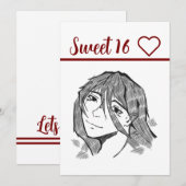 Sweet 16 lineart einladung (Vorne/Hinten)