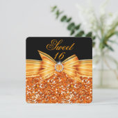 Sweet 16 Luxury Glitzer Orange Gold Black Party Einladung (Stehend Vorderseite)