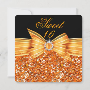 Sweet 16 Luxury Glitzer Orange Gold Black Party Einladung
