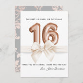 Sweet 16 Luxury Rose Gold Balloons Dankeskarte (Vorne/Hinten)