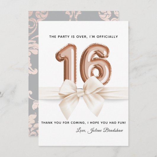 Sweet 16 Luxury Rose Gold Balloons Dankeskarte (Vorne/Hinten)