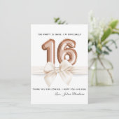 Sweet 16 Luxury Rose Gold Balloons Dankeskarte (Stehend Vorderseite)
