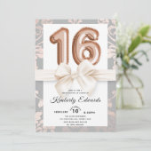 Sweet 16 Luxury Rose Gold Balloons Einladung (Stehend Vorderseite)