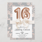 Sweet 16 Luxury Rose Gold Balloons Einladung (Vorne/Hinten)