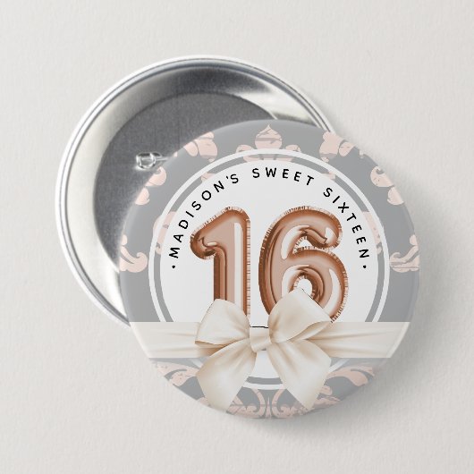 Sweet 16 Luxury Rose Gold Löwen Damaskus Button (Vorne & Hinten)