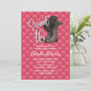 Sweet 16 Luxus Pink gequilted Cowgirl Geburtstag Einladung