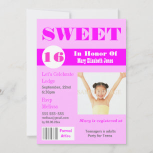 Sweet 16 Magazin Foto PERSONALIZE Einladung