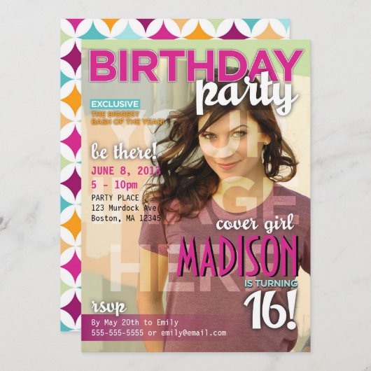 Sweet 16 Magazine Cover Geburtstag Einladung (Vorne/Hinten)