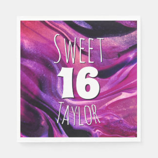 Sweet 16 Magenta Purple Marble Personalized Serviette