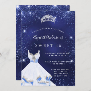 Sweet 16 Marineblau Glitzer Kleid tiara glamourös Einladung