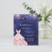 Sweet 16 marineblau rosa Kleid Einladung (Stehend Vorderseite)