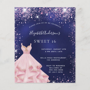 Sweet 16 marineblau rosa Kleid Einladung Flyer