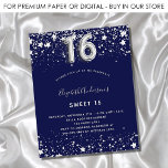 Sweet 16 Marineblau Silber Einladung Flyer<br><div class="desc">Bitte beachten Sie, dass diese Einladung auf Flyer Papier und sehr dünn ist. Umschläge sind nicht enthalten. Für dickere Einladungen (gleiche Gestaltung) besuchen Sie bitte unseren Shop. Eine moderne, stilvolle und glamouröse Einladung zu einer Sweet 16. Geburtstagsfeier. Ein marineblau-blauer Hintergrund, mit Imitaten verziert, die silberne Sterne tragen. Personalisieren Sie Ihren...</div>