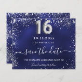 Sweet 16 Marineblau silber Glitzer rett Date Card (Vorne/Hinten)