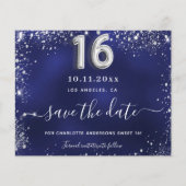 Sweet 16 Marineblau silber Glitzer rett Date Card (Vorderseite)