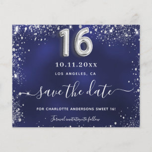 Sweet 16 Marineblau silber Glitzer rett Date Card