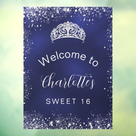 Sweet 16 Marineblau silber Glitzer willkommen Fensteraufkleber (Blatt 3)