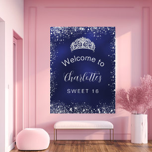 Sweet 16 Marineblau silber Glitzer willkommen Poster