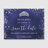 Sweet 16 marineblau silber speichern Sie den Datum Magneteinladung (Vorderseite)