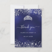 Sweet 16 marineblau silberner Glitzer tiara Dankeskarte (Vorderseite)