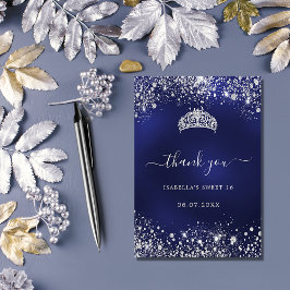 Sweet 16 marineblau silberner Glitzer tiara Dankeskarte