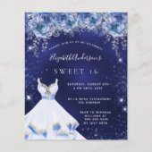Sweet 16 marineblaue Kleid Blumen Einladung (Vorderseite)