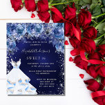 Sweet 16 marineblaue Kleid Blumenladen Flyer<br><div class="desc">Bitte beachten Sie, dass diese Einladung auf Flyer Papier und sehr dünn ist. Umschläge sind nicht enthalten. Für dickere Einladungen (gleiche Gestaltung) besuchen Sie bitte unseren Shop. Eine moderne, stilvolle und glamouröse Einladung zu einer Sweet 16. Geburtstagsfeier. Ein marinierter Hintergrund mit Imitaten silbernen Glitzer Glitzern, ein Kleid und blauen Rose,...</div>