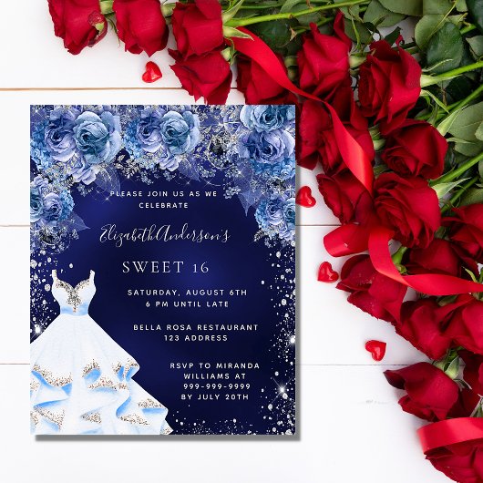 Sweet 16 marineblaue Kleid Blumenladen Flyer